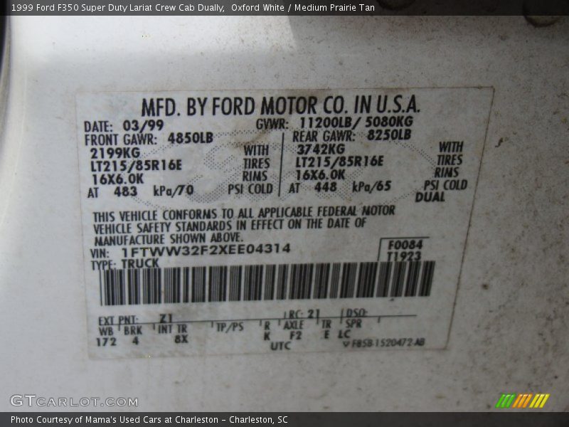 Oxford White / Medium Prairie Tan 1999 Ford F350 Super Duty Lariat Crew Cab Dually