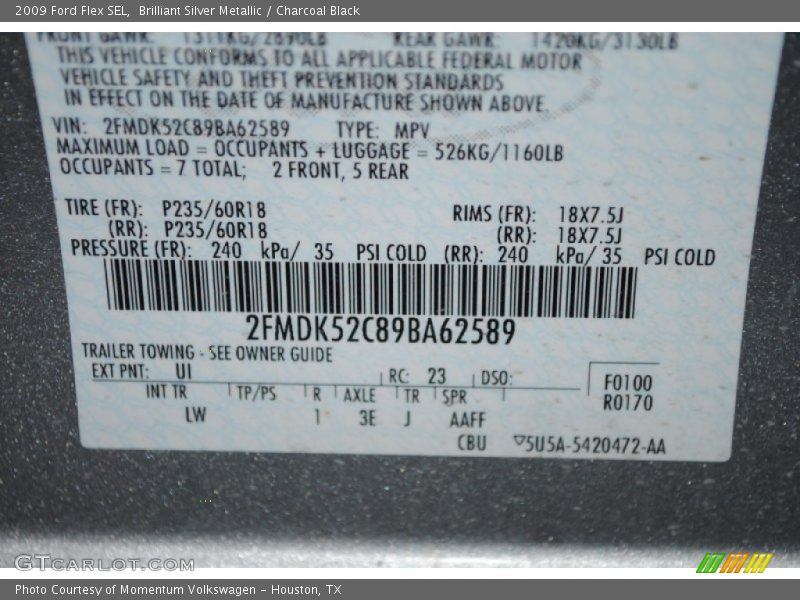 Brilliant Silver Metallic / Charcoal Black 2009 Ford Flex SEL