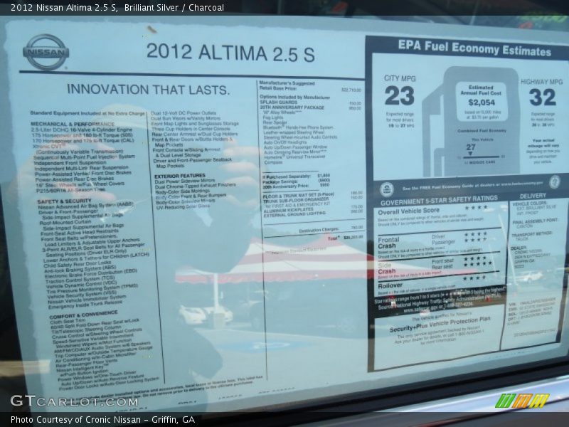 Brilliant Silver / Charcoal 2012 Nissan Altima 2.5 S