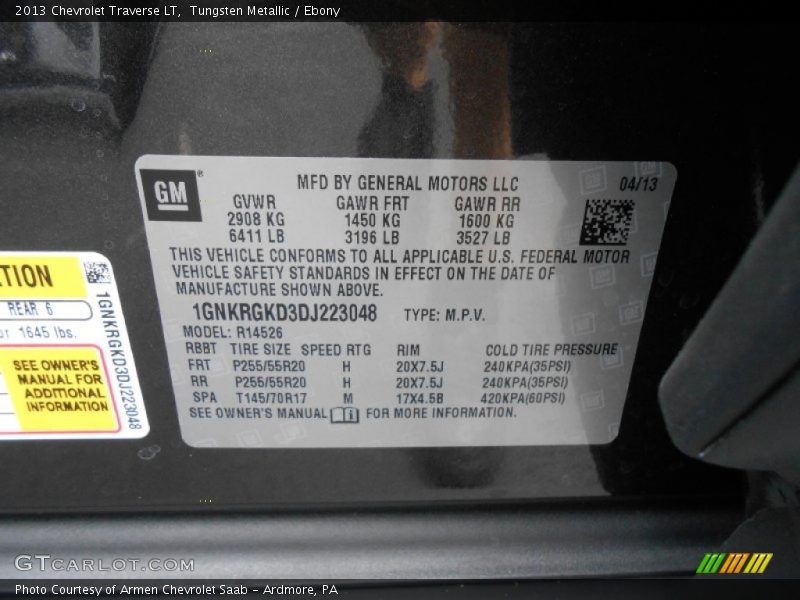 Tungsten Metallic / Ebony 2013 Chevrolet Traverse LT