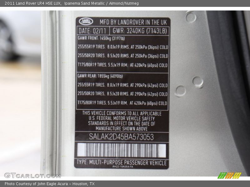 Ipanema Sand Metallic / Almond/Nutmeg 2011 Land Rover LR4 HSE LUX