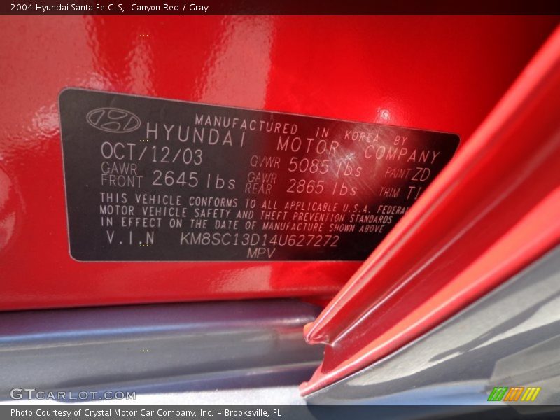 Canyon Red / Gray 2004 Hyundai Santa Fe GLS
