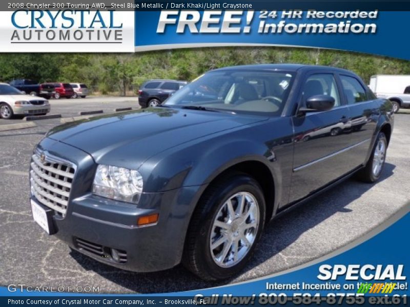 Steel Blue Metallic / Dark Khaki/Light Graystone 2008 Chrysler 300 Touring AWD