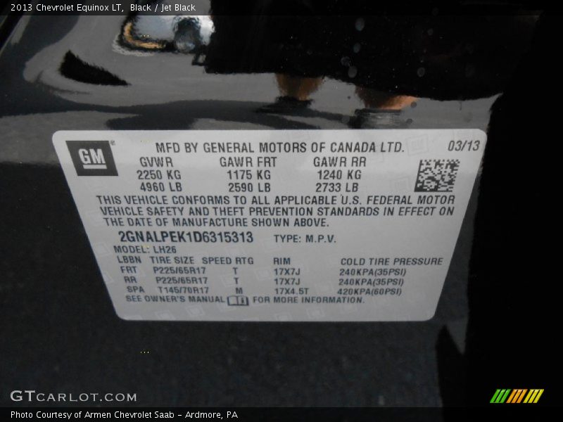 Black / Jet Black 2013 Chevrolet Equinox LT