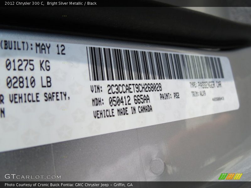 Bright Silver Metallic / Black 2012 Chrysler 300 C