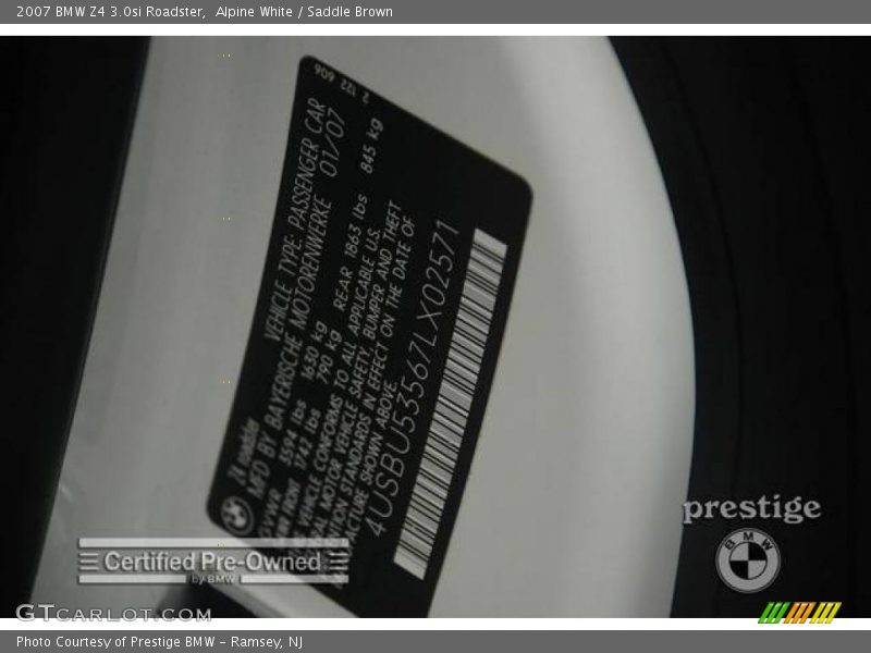 Alpine White / Saddle Brown 2007 BMW Z4 3.0si Roadster