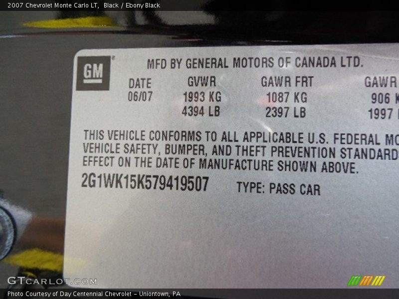 Black / Ebony Black 2007 Chevrolet Monte Carlo LT