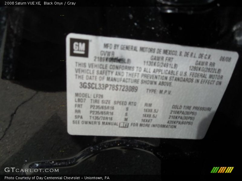 Black Onyx / Gray 2008 Saturn VUE XE