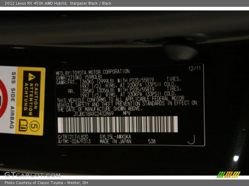 Stargazer Black / Black 2012 Lexus RX 450h AWD Hybrid