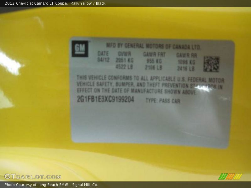 Rally Yellow / Black 2012 Chevrolet Camaro LT Coupe