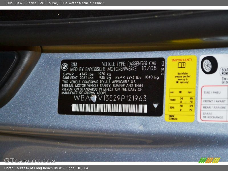 Info Tag of 2009 3 Series 328i Coupe
