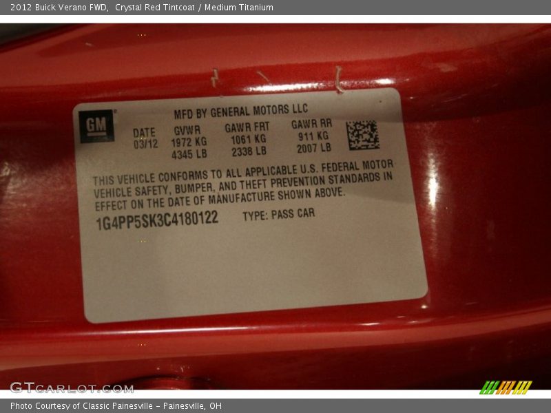 Crystal Red Tintcoat / Medium Titanium 2012 Buick Verano FWD