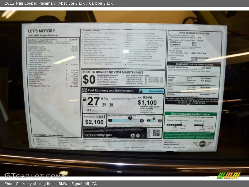  2013 Cooper Paceman Window Sticker