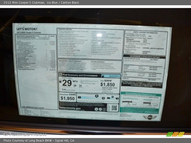  2013 Cooper S Clubman Window Sticker