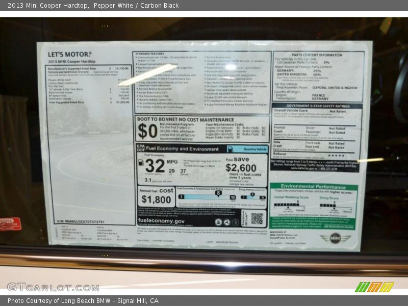 Pepper White / Carbon Black 2013 Mini Cooper Hardtop