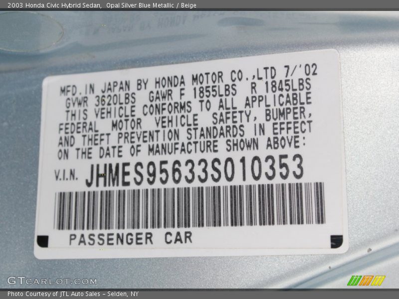 Opal Silver Blue Metallic / Beige 2003 Honda Civic Hybrid Sedan