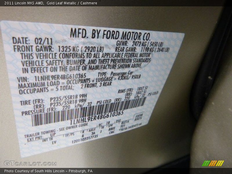 Gold Leaf Metallic / Cashmere 2011 Lincoln MKS AWD