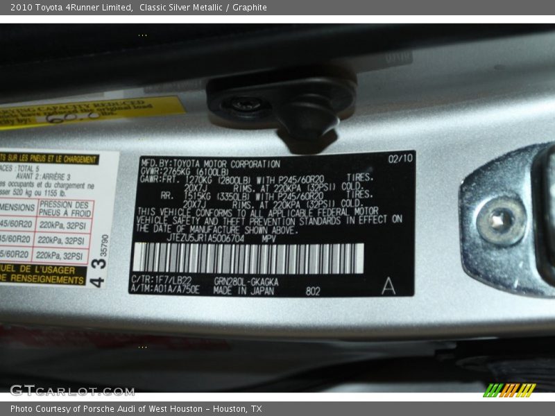 Classic Silver Metallic / Graphite 2010 Toyota 4Runner Limited