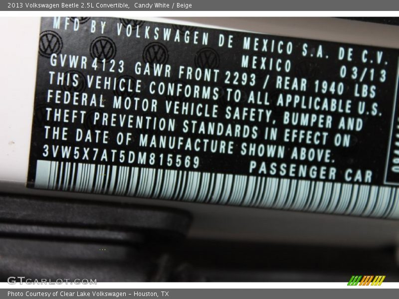 Candy White / Beige 2013 Volkswagen Beetle 2.5L Convertible