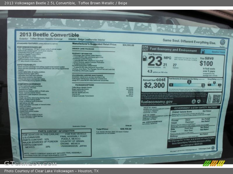 Toffee Brown Metallic / Beige 2013 Volkswagen Beetle 2.5L Convertible