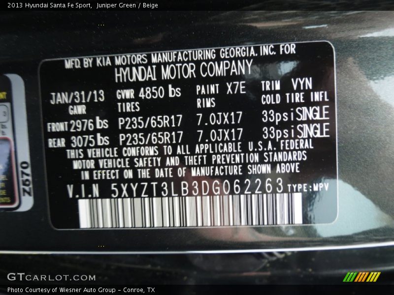 Juniper Green / Beige 2013 Hyundai Santa Fe Sport