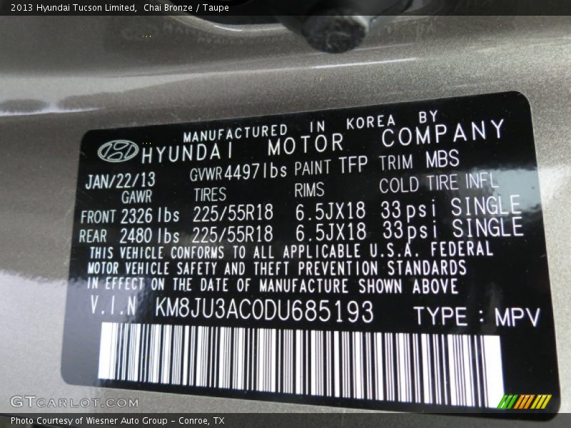 Chai Bronze / Taupe 2013 Hyundai Tucson Limited