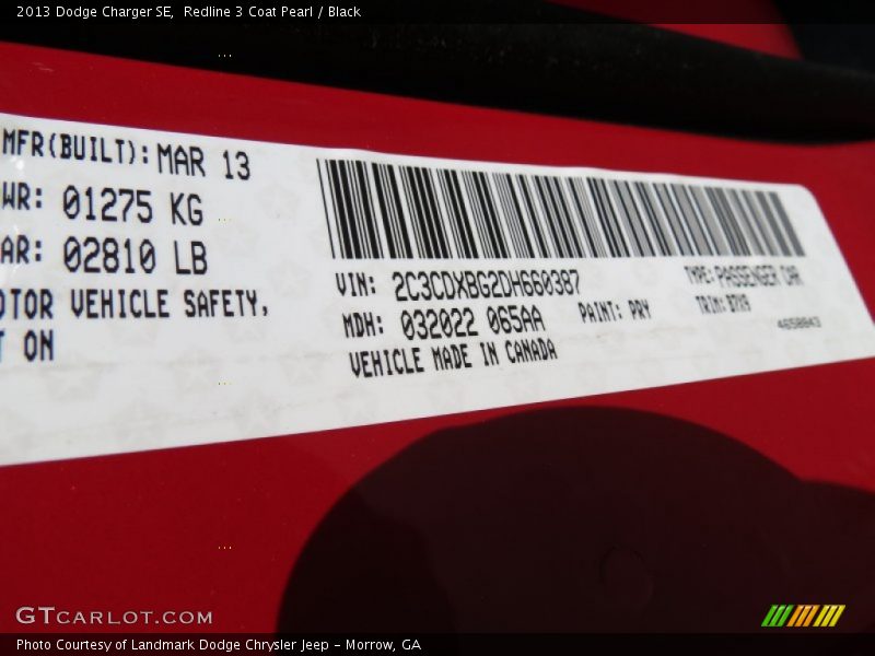 Redline 3 Coat Pearl / Black 2013 Dodge Charger SE
