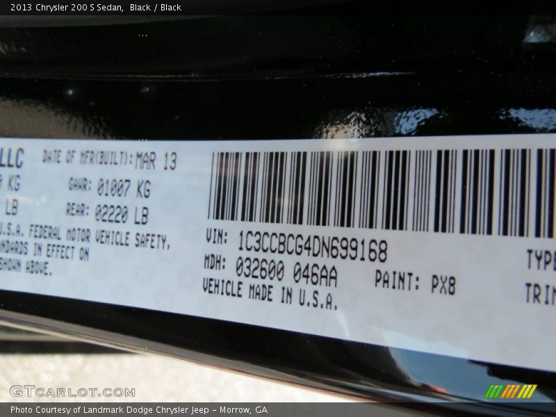 Black / Black 2013 Chrysler 200 S Sedan