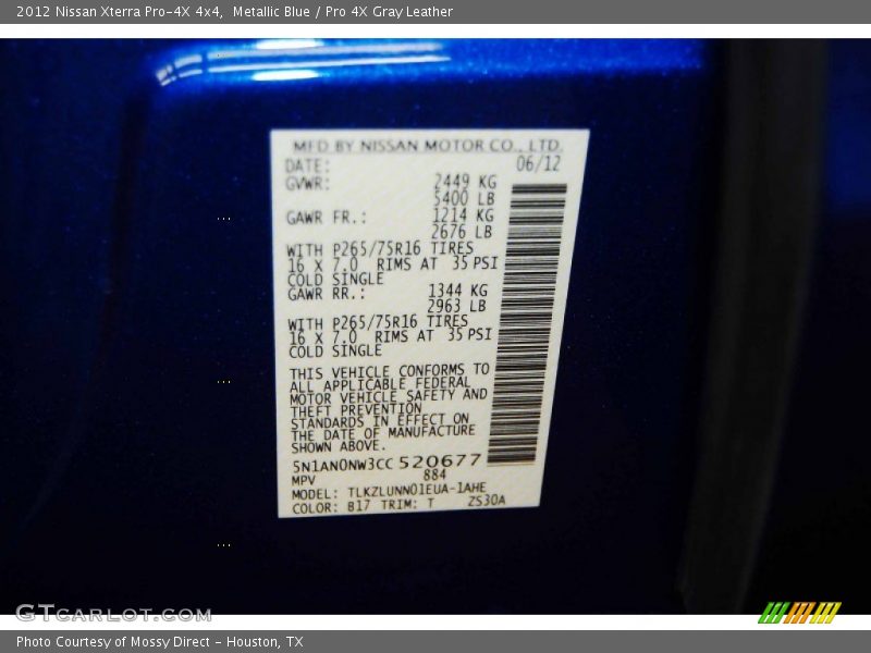 Metallic Blue / Pro 4X Gray Leather 2012 Nissan Xterra Pro-4X 4x4