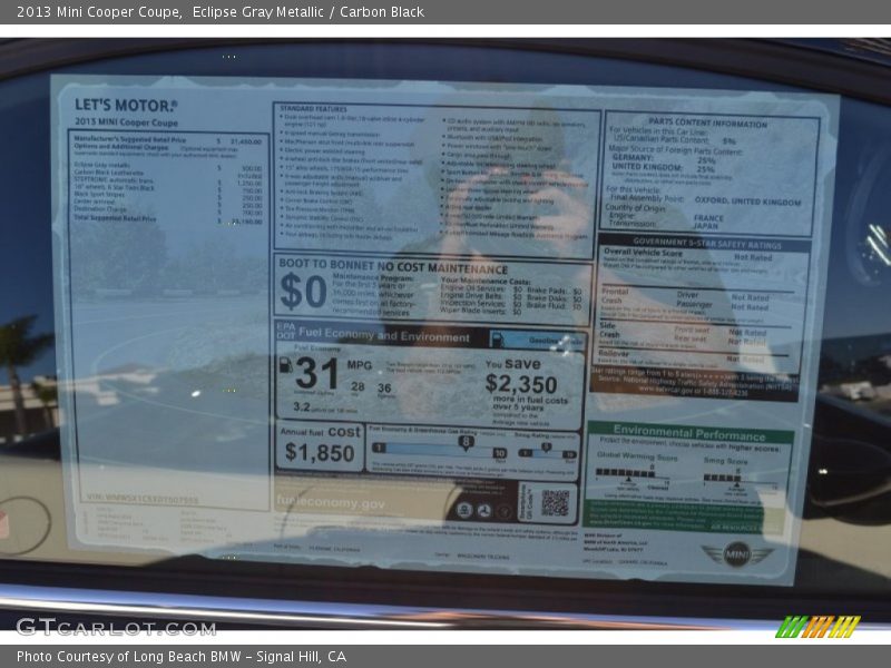 Eclipse Gray Metallic / Carbon Black 2013 Mini Cooper Coupe