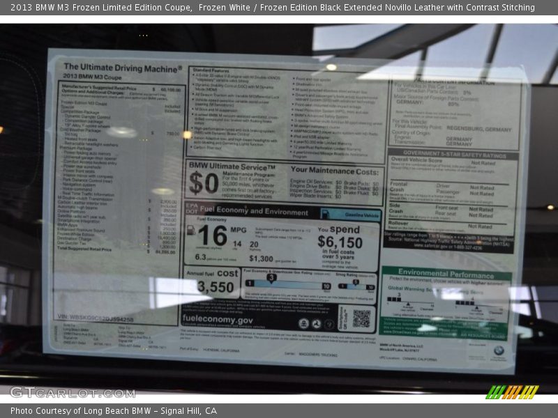  2013 M3 Frozen Limited Edition Coupe Window Sticker