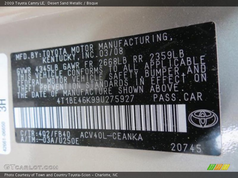 Desert Sand Metallic / Bisque 2009 Toyota Camry LE
