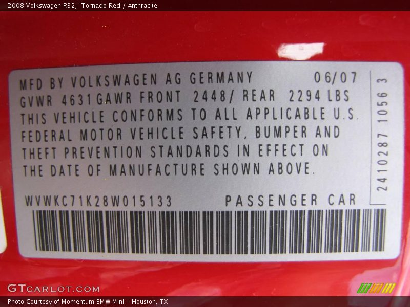 Tornado Red / Anthracite 2008 Volkswagen R32