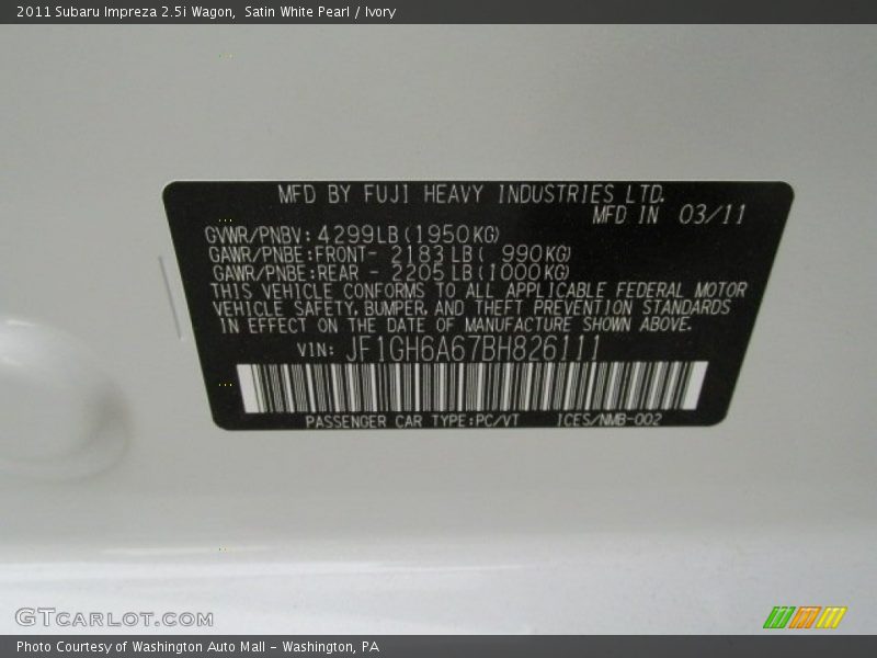 Satin White Pearl / Ivory 2011 Subaru Impreza 2.5i Wagon