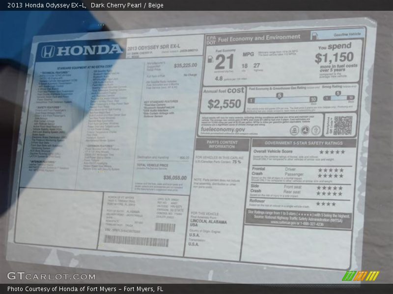 Dark Cherry Pearl / Beige 2013 Honda Odyssey EX-L