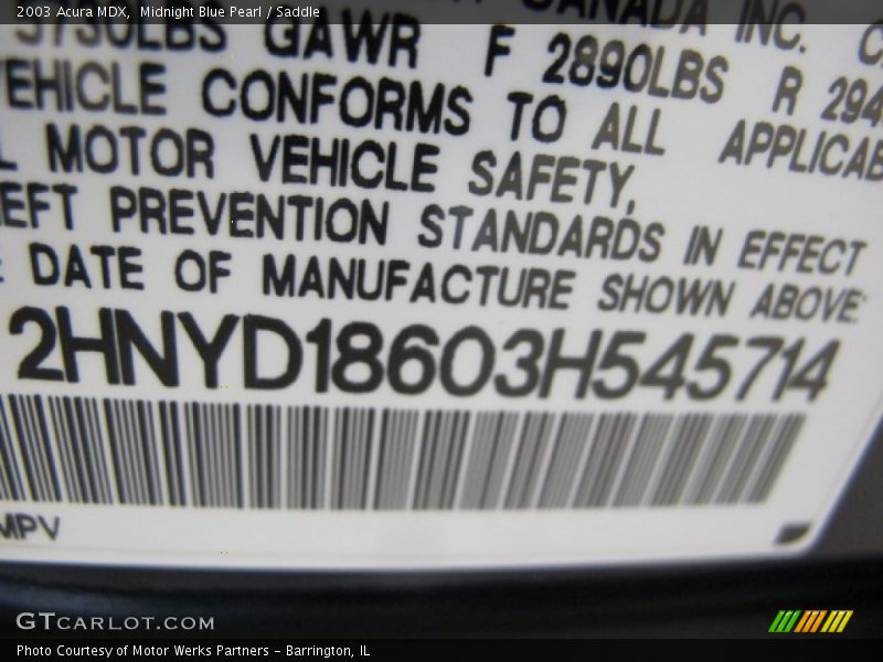 Midnight Blue Pearl / Saddle 2003 Acura MDX