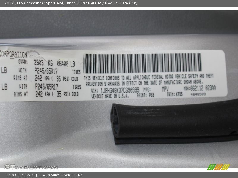 Bright Silver Metallic / Medium Slate Gray 2007 Jeep Commander Sport 4x4