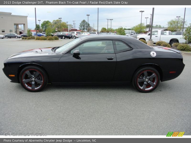 Phantom Black Tri-Coat Pearl / Radar Red/Dark Slate Gray 2013 Dodge Challenger SXT