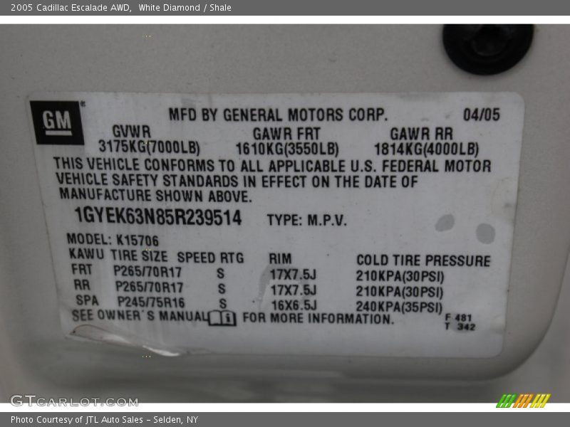 White Diamond / Shale 2005 Cadillac Escalade AWD