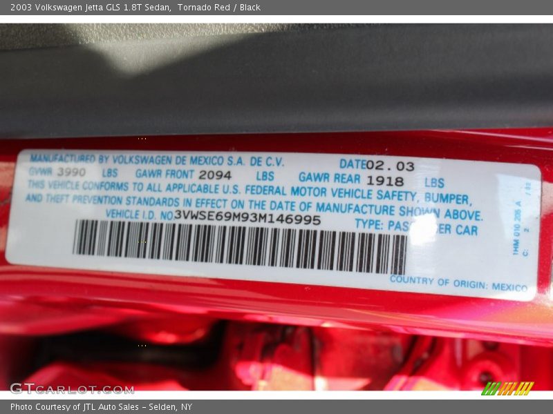 Tornado Red / Black 2003 Volkswagen Jetta GLS 1.8T Sedan