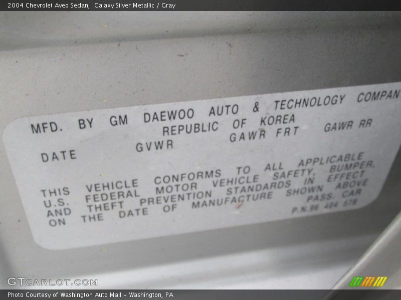 Galaxy Silver Metallic / Gray 2004 Chevrolet Aveo Sedan