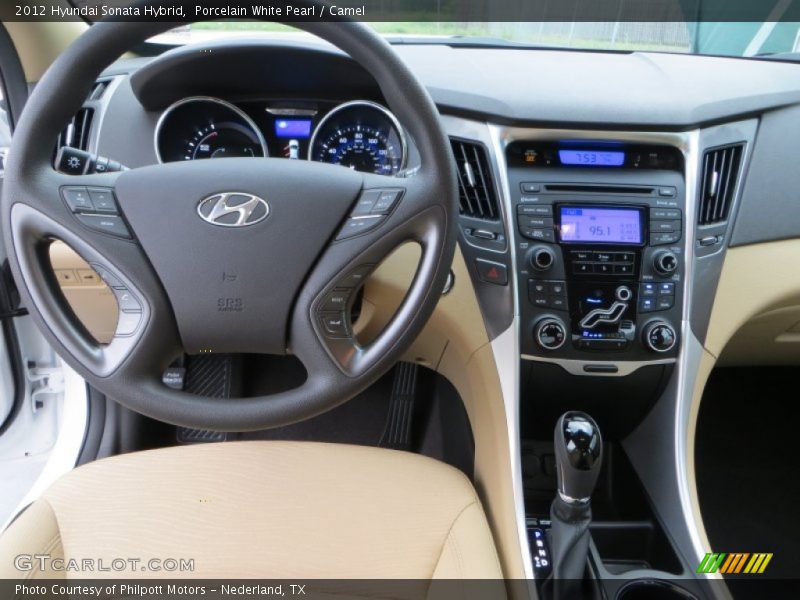Porcelain White Pearl / Camel 2012 Hyundai Sonata Hybrid