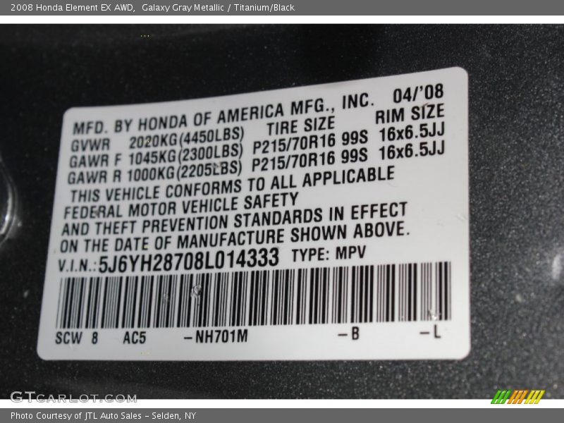 Galaxy Gray Metallic / Titanium/Black 2008 Honda Element EX AWD