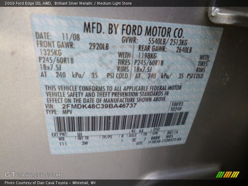 Brilliant Silver Metallic / Medium Light Stone 2009 Ford Edge SEL AWD