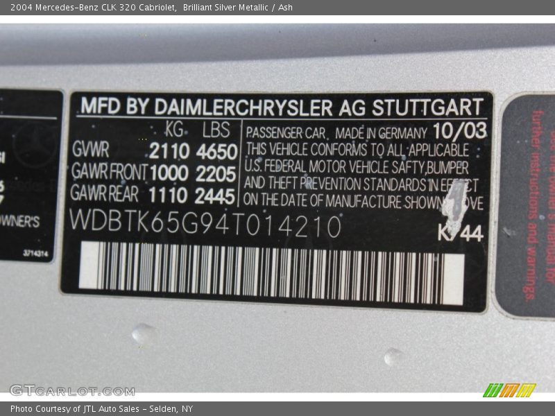 Brilliant Silver Metallic / Ash 2004 Mercedes-Benz CLK 320 Cabriolet