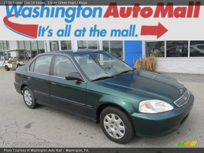 Clover Green Pearl / Beige 2000 Honda Civic LX Sedan