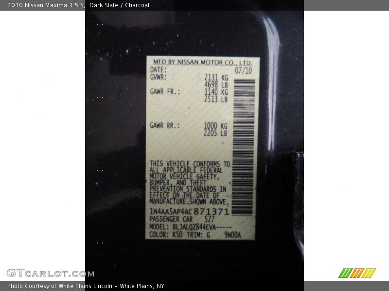 Dark Slate / Charcoal 2010 Nissan Maxima 3.5 S