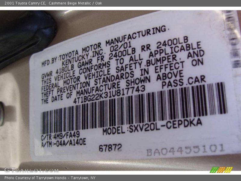 Cashmere Beige Metallic / Oak 2001 Toyota Camry CE
