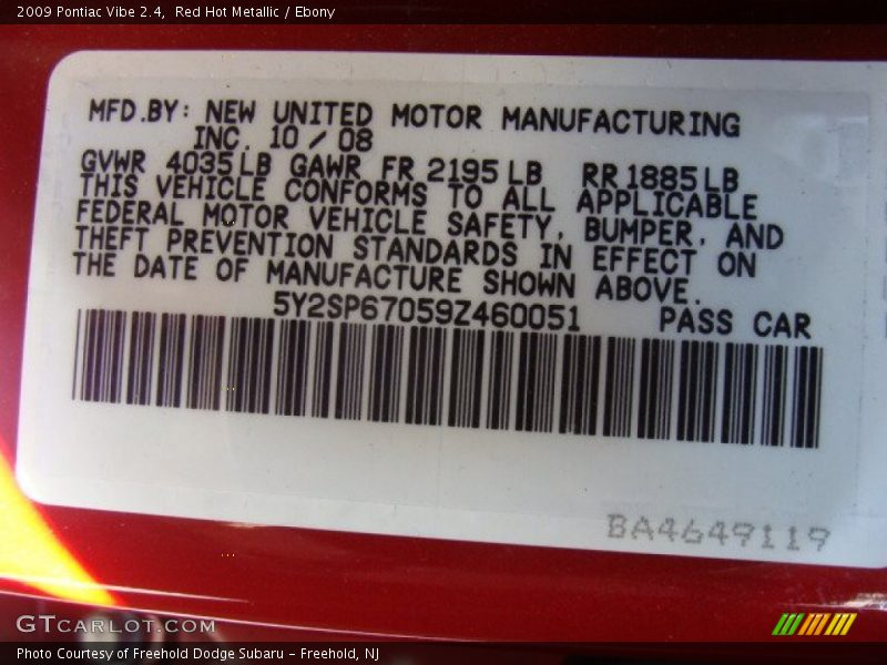 Red Hot Metallic / Ebony 2009 Pontiac Vibe 2.4
