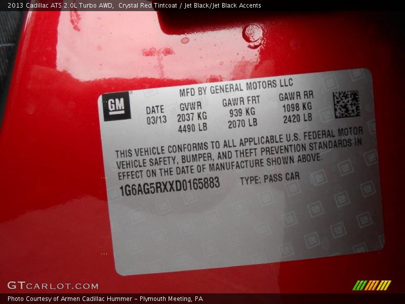 Crystal Red Tintcoat / Jet Black/Jet Black Accents 2013 Cadillac ATS 2.0L Turbo AWD